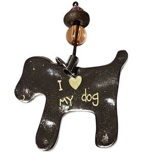 Dog Shaped Metal Pendant Bead Accents Engraved Keychain DIY Jewelry Animal Lover
